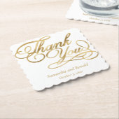 White & Gold Foil Thank You Calligraphy Wedding ペーパーコースター (アングル)