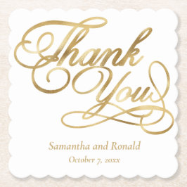 White & Gold Foil Thank You Calligraphy Wedding ペーパーコースター
