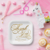 White & Gold Foil Thank You Calligraphy Wedding ペーパープレート (パーティー)
