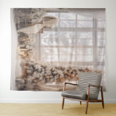 White & Gold Holiday Photo Scene Backdrop タペストリー (インサイチュ(横))