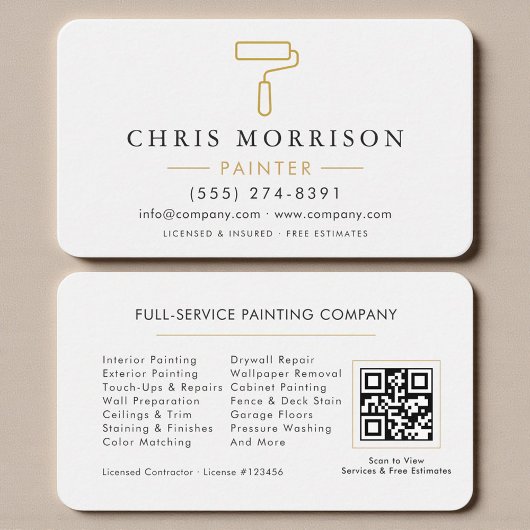 White & Gold Home Painter Business Card 名刺