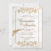 White gold marble wedding invitation 招待状 (正面)