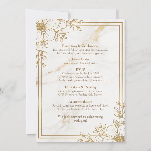 White gold marble wedding invitation 招待状 (裏面)
