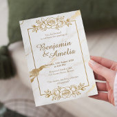 White gold marble wedding invitation 招待状