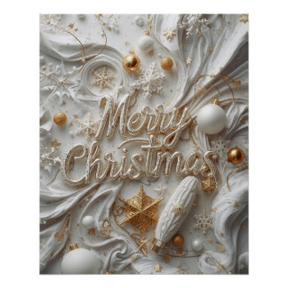 White & Gold “Merry Christmas” Poster ポスター