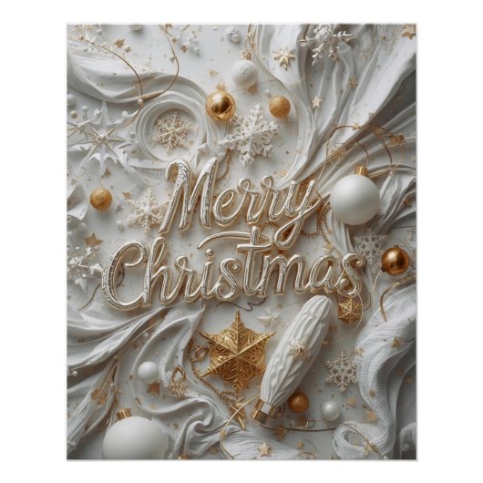 White & Gold “Merry Christmas” Poster ポスター (正面)