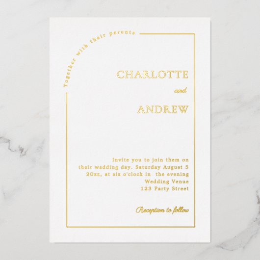 White gold modern minimalist luxury wedding 箔招待状 (正面)