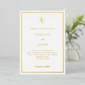 White gold modern monogram luxury wedding 箔招待状 (立ち正面)
