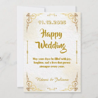 White Gold Ornate Frame Wedding Invitation 招待状