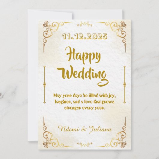 White Gold Ornate Frame Wedding Invitation 招待状 (正面)