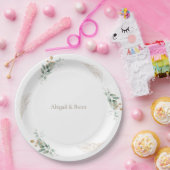 White & Gold Personalized Foliage Wedding ペーパープレート (パーティー)