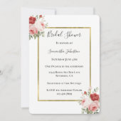 White Gold Pink Red Roses Floral Bridal Shower 招待状 (正面)