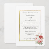 White Gold Pink Red Roses Floral Wedding 招待状 (正面/裏面)