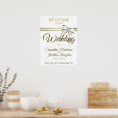 White & Gold Ribbon Wedding Welcome Sign ポスター (キッチン)
