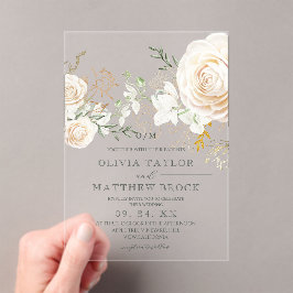 White Gold Roses Garden Wedding アクリル招待状