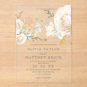 White Gold Roses Garden Wedding アクリル招待状 (正面)