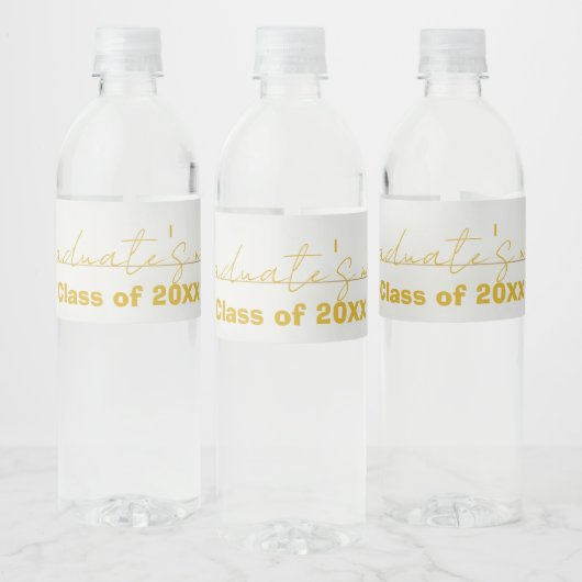 White  Gold Script Graduation Water Bottle Label  ペットボトルラベル (ボトル)