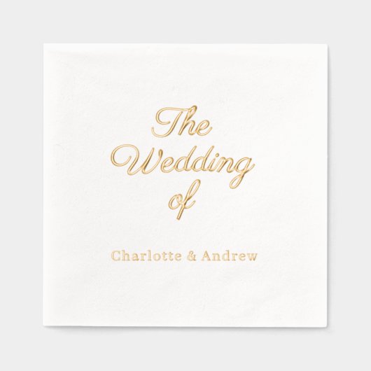 White gold script luxury Wedding  箔ナプキン (正面)