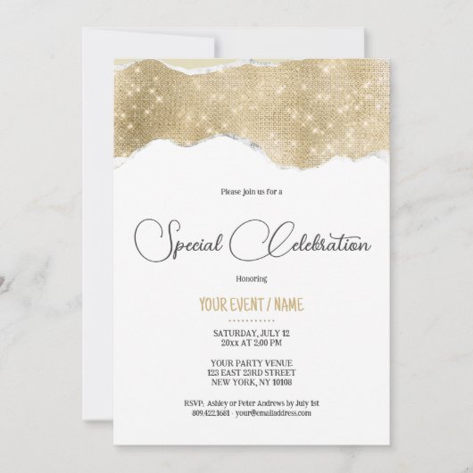 White gold silver glitter luxury Special Event 招待状 (正面)