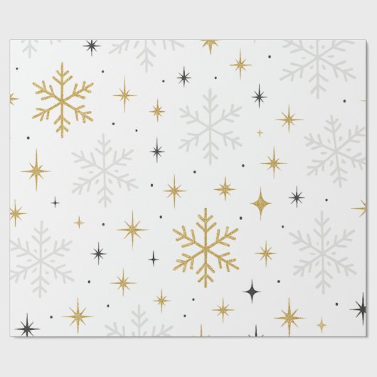 White & Gold Snowflake Sparkle Wrapping Paper ラッピングペーパー (フラット)