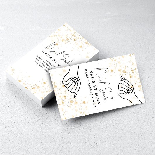 White & Gold Specks Hand Nail Salon 名刺