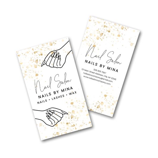 White & Gold Specks Hand Nail Salon 名刺