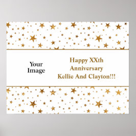 White/Gold Stars With Message/Photo Anniversary ポスター