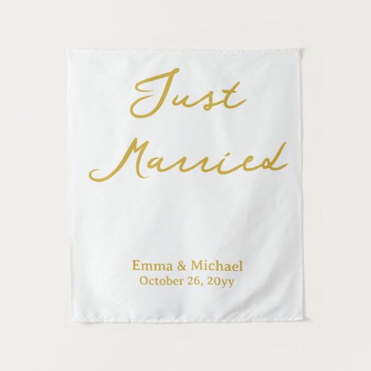 White & Gold Wedding Banner Personalized Ceremony タペストリー (正面)