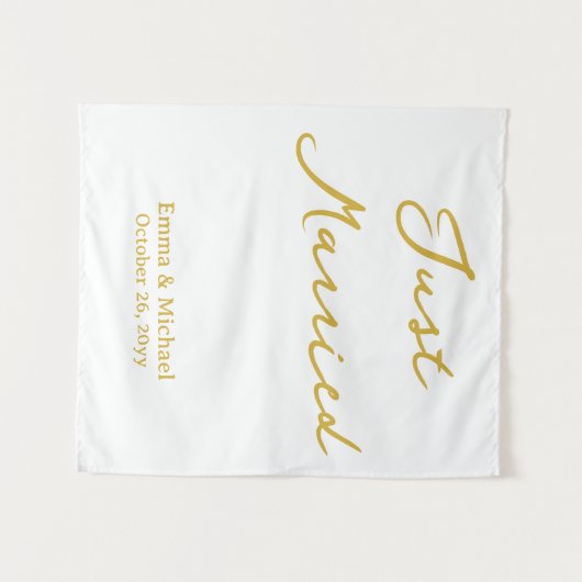 White & Gold Wedding Banner Personalized Ceremony タペストリー (正面(横))