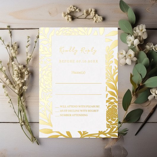 White gold wedding response RSVP foil card 箔招待状