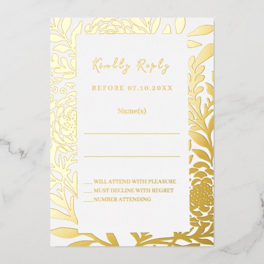 White gold wedding response RSVP foil card 箔招待状 (正面)