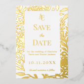 White gold wedding Save the Date foil card 箔招待状 (正面)