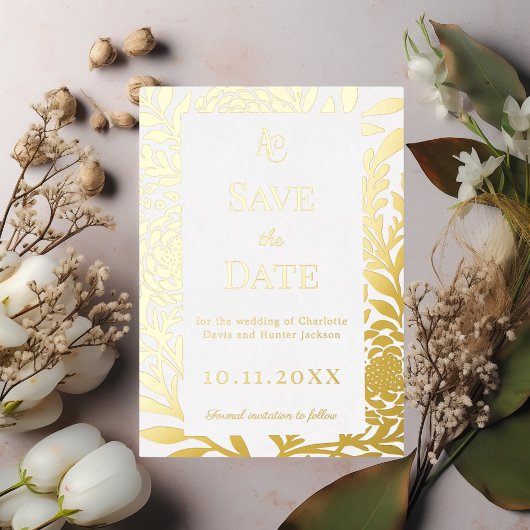 White gold wedding Save the Date foil card 箔招待状
