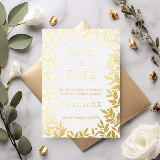White gold wedding Save the Date foil card 箔招待状