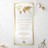 White Gold World Map QR Code Photo Wedding 三つ折り招待状 (内部)
