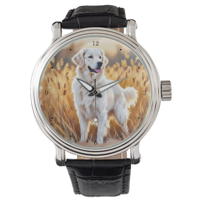 White Golden Retriever Dog 腕時計 (正面)