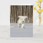 White Golden Retriever Puppy in Snow カード (黄色い花)