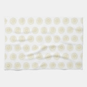 White | Golden Zinnia Flower Medallions キッチンタオル (横)