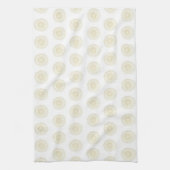 White | Golden Zinnia Flower Medallions キッチンタオル (縦)