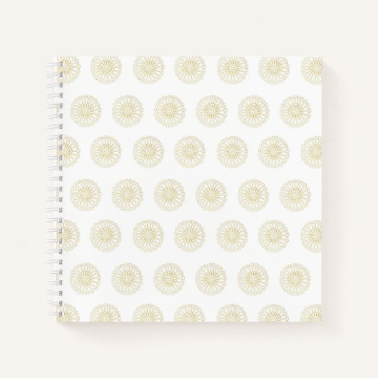 White | Golden Zinnia Flower Medallions ノートブック (正面)