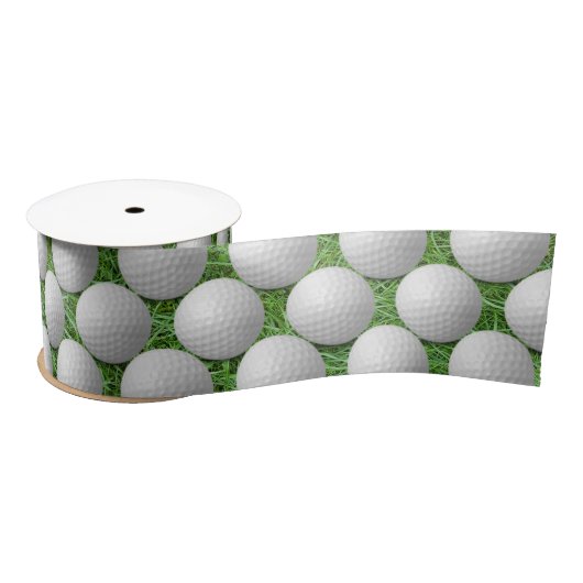 White Golf Balls On Grass サテンリボン (リール)