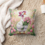 White Goose With Pink Tulips クッション (ブランケット)