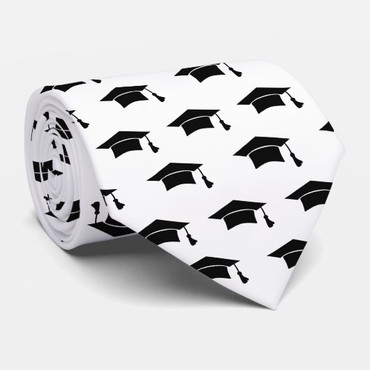 White Graduation Black Cap Icon Pattern Keepsake ネクタイ (ロール)