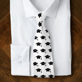 White Graduation Black Cap Icon Pattern Keepsake ネクタイ