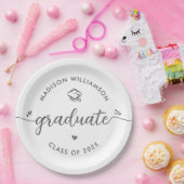 White Graduation Gray Script Hearts Cap Fun Modern ペーパープレート (パーティー)