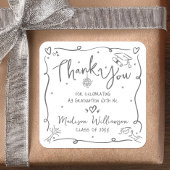 White Gray Hand Drawn Doodle Graduation Thank You スクエアシール