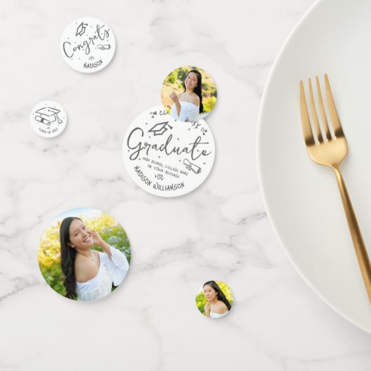 White Gray Hand Drawn Doodles Graduation 3 Photo コンフェッティ (グループ)