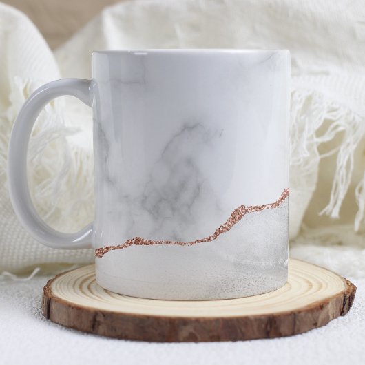 White Gray Marble Agate Rose Gold Glitter コーヒーマグカップ