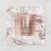 White Gray Marble Rose Gold Brushed Foil Monogram スクエア名刺 (正面)