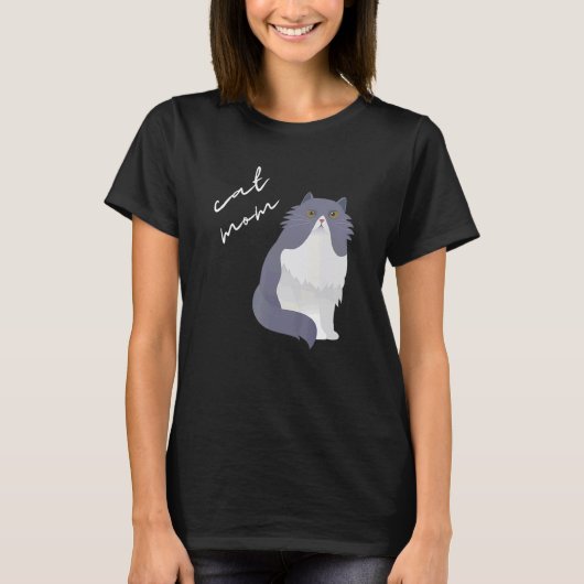 White & Gray Persian Cat Mom For Cat Tシャツ (正面)